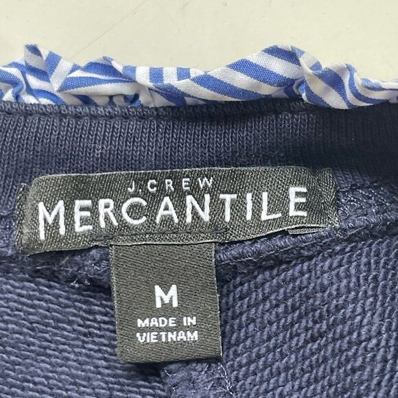 J. Crew Navy Woven Ruffleneck Pullover Sweatshirt Size medium - Picture 6 of 11